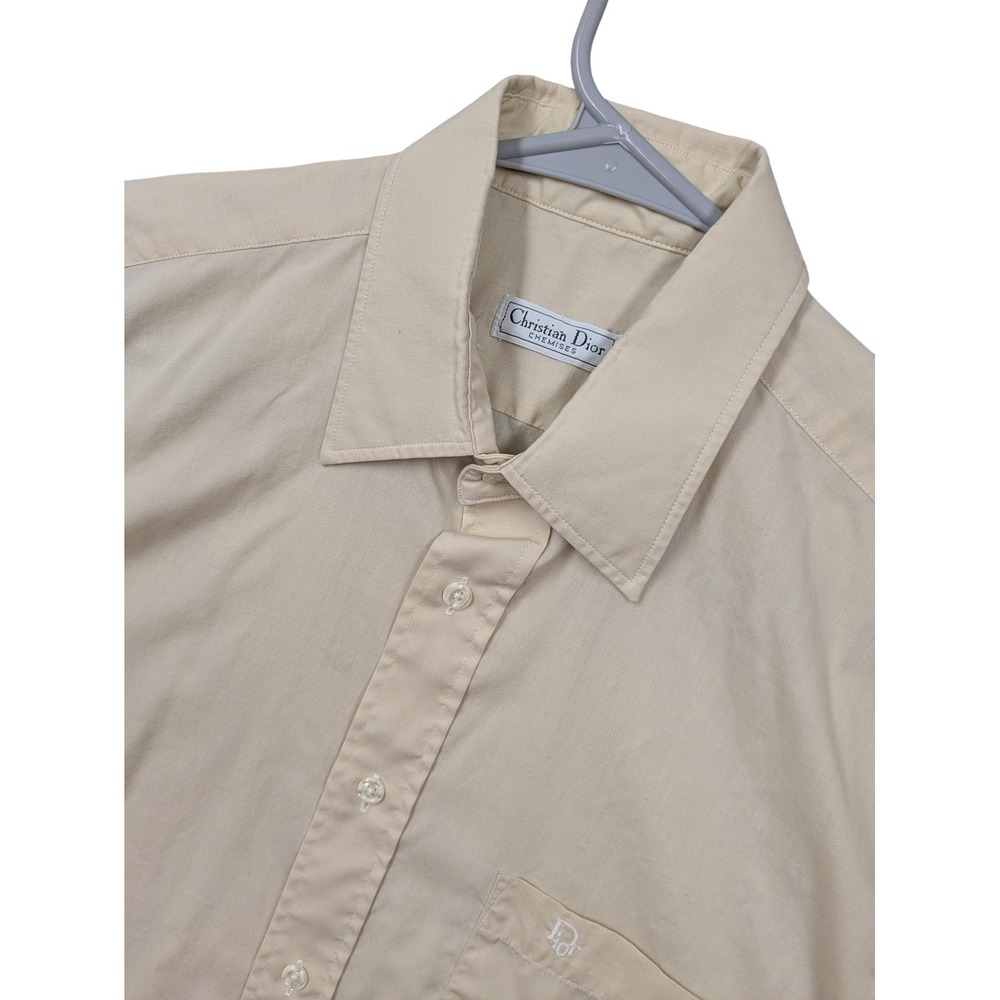 Vintage Christian Dior Dress Shirt Mens Medium Beige Durable Press Long Sleeve